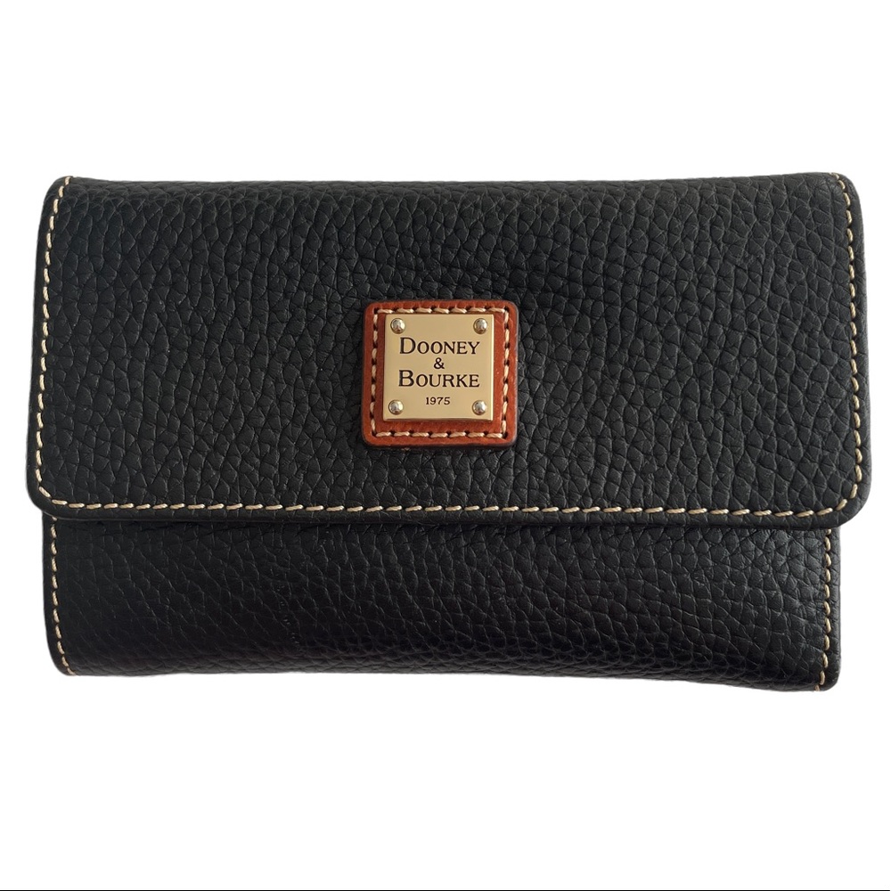 Downey & Bourke black flap wallet pebbled leather with box
